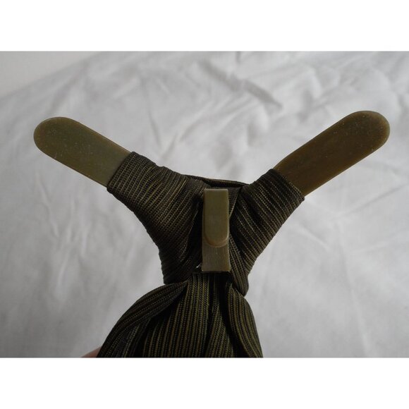 Vintage MCM 1960s Black Green Striped clip on Tie necktie - Picture 4 of 4